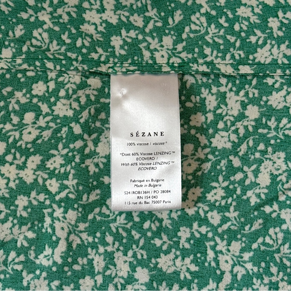 NWT Sezane Midi Vic Green Short-Sleeve Floral Dress - Picture 8 of 8